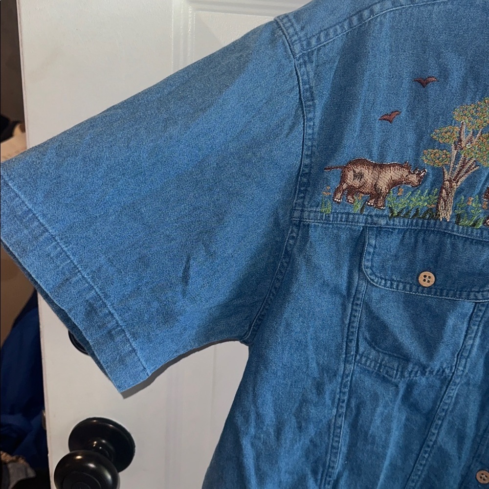 Vintage Blue Denim Safari Embroidered Blouse - Picture 3 of 5